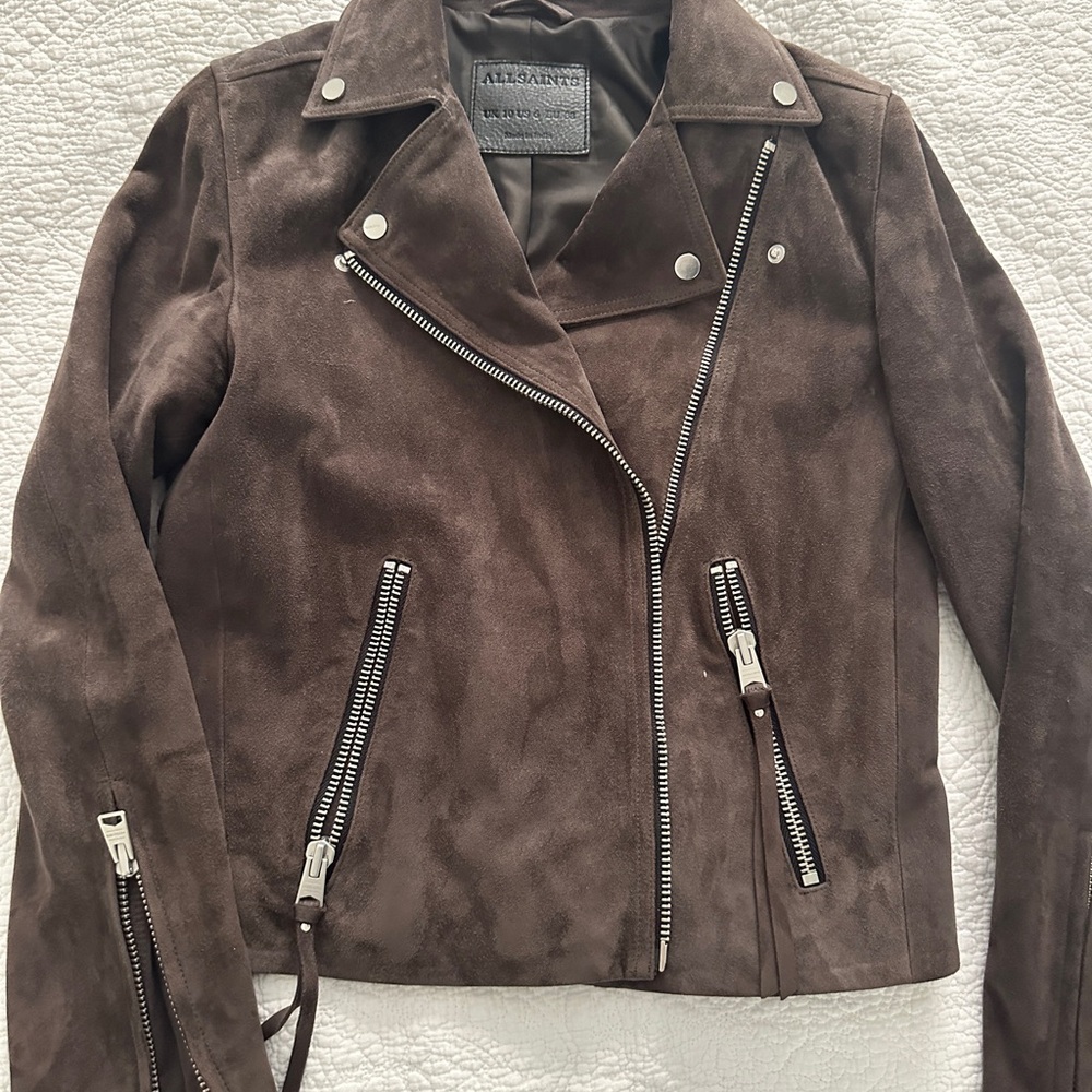 All Saints Dark Grey Suede Leather Jacket